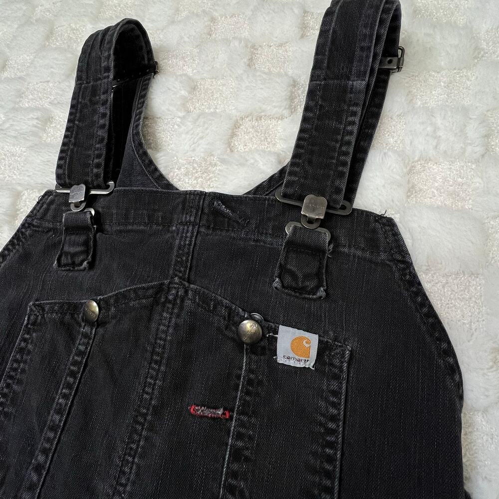 Carhartt Overalls Womens Large 12 14 Short Black Bib Denim Workwear - Picture 4 of 9